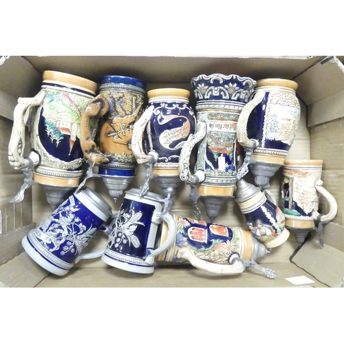 504 - A collection of traditional German lidded beer steins. (1 Tray)