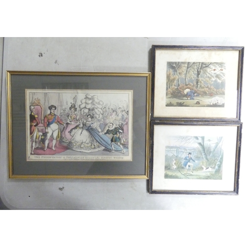 268 - Early 19th century framed hand coloured satirical engraving titled 'The Presentation of Dollalolla a... 