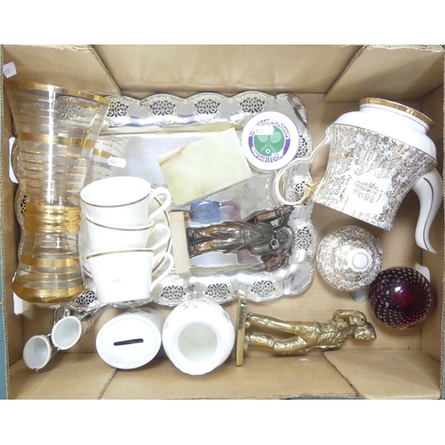 331 - A mixed collection of items to include Coalport vase, Wedgwood Wimbledon trinket box, Royal Tuscan t... 