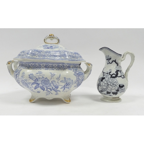 639 - Vintage blue and white Trellis vs Plants pattern soup tureen, together with Chinese Dechang Taoci st... 
