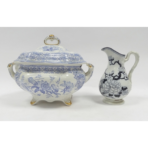 639 - Vintage blue and white Trellis vs Plants pattern soup tureen, together with Chinese Dechang Taoci st... 