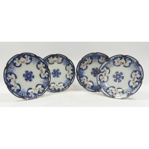 640 - Four English mid 19th century porcelain plates, featuring a blue and white design with intricate flo... 