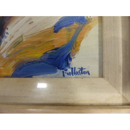 442B - Framed oil on canvas board by James Fullarton Snow Scene, Straiton, overall size 51cm x 46cm.