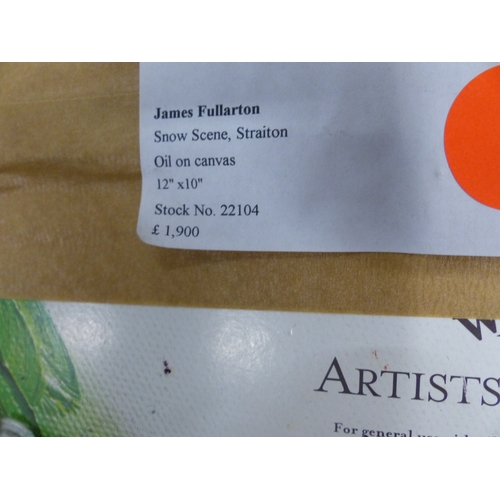 442B - Framed oil on canvas board by James Fullarton Snow Scene, Straiton, overall size 51cm x 46cm.