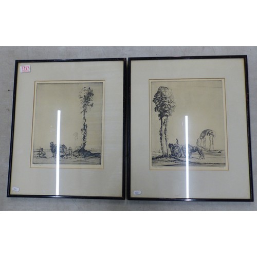 261 - Ernest Herbert Whydale (1886-1952), Working horses, a pair, each signed in pencil in the margin, etc... 