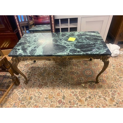 659 - Green marble and brass coffee table, table top measures 98cm x 50 cm.
