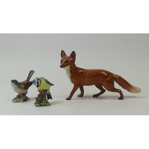100 - Beswick Standing fox together with Blue Tit no:-992, Whitethroat no:-2106 (3)