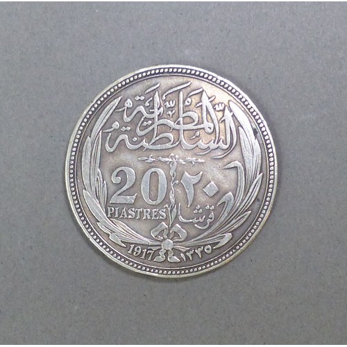 694 - Egyptian 20 Piastres, 1917, 27.4g.