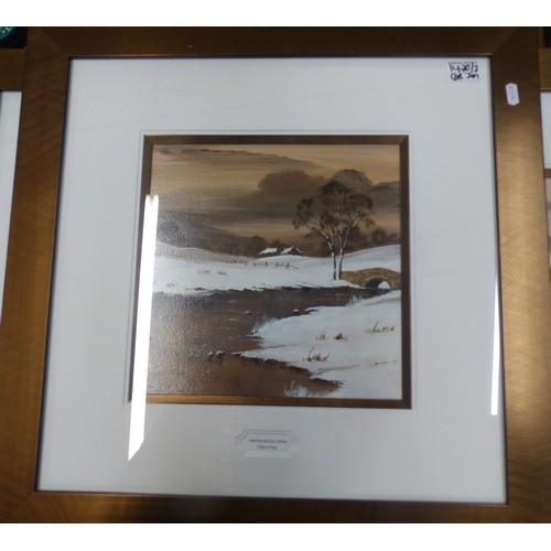 263 - Two framed paintings of Winter Landscapes, mounted behind glass 'Winter Reflections' & First Snow Of... 