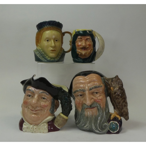 76 - Large character jugs to include Royal Doulton Mine Host D6468, Merlin D6529, Crown Devon Sheikh and ... 