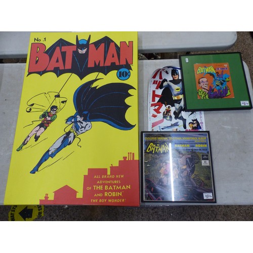 Batman interest: a large box frame canvas, together with a frame Batman ...