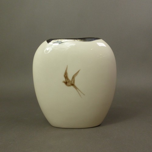66 - Carlton Ware Studio Trial purse vase with swallow decoration 1/1, height 13cm.
