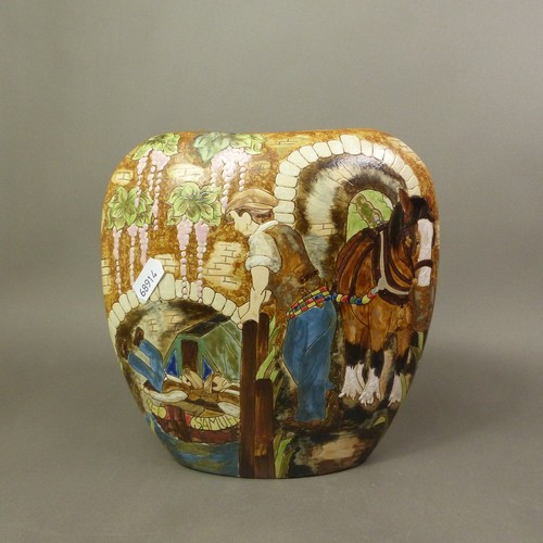 67 - Limited edition Burslem Pottery Stoneware purse vase with canal scene decoration, 8/50,  height 19cm... 