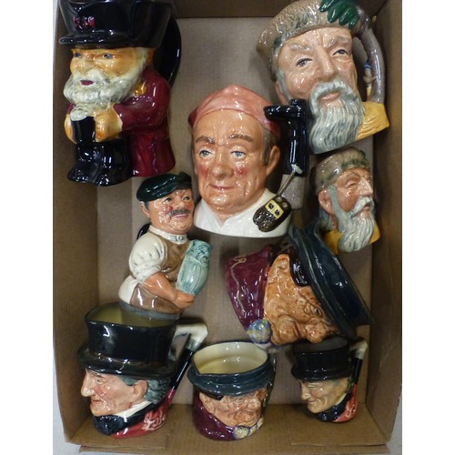 77 - A collection of Royal Doulton character and Toby jugs, including small and miniature examples, toget... 
