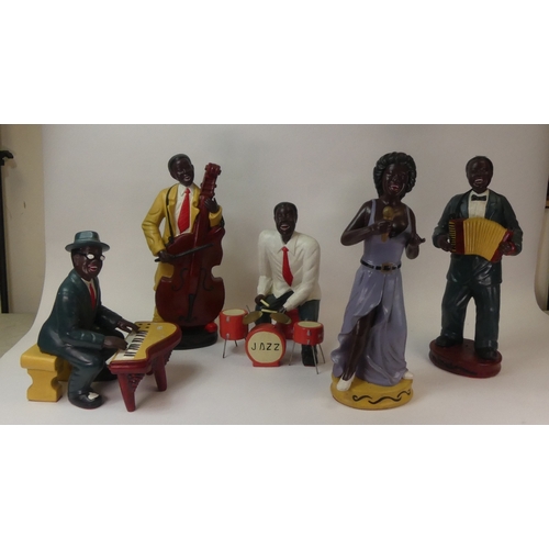 98 - The Jazz Band, resin collectible figurines to include singer, bassist, piano player, accordion playe... 