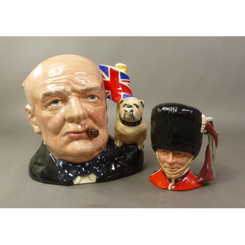 74 - Royal Doulton large character jug, Winston Churchill D6907, Character Jug of the Year 1992, together... 