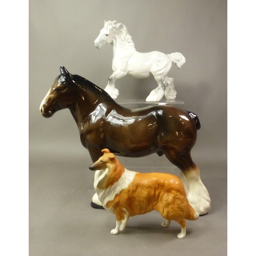 105 - Beswick, grey cantering shire horse, rough collie, Lochinvar of Ladypark, with matt finish, together... 