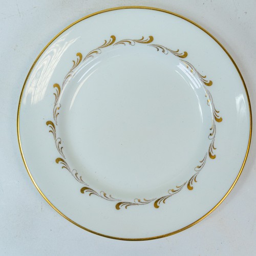 372 - Royal Doulton 'Rondo', gilt design on crisp white China, part tea/dinner set to include:- tea pot, e... 