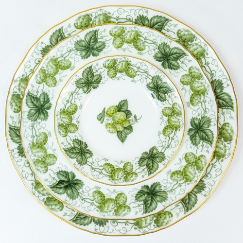 374 - Royal Worcester ' Hop' green on white design to include:- large serving platter, eight dinner plates... 