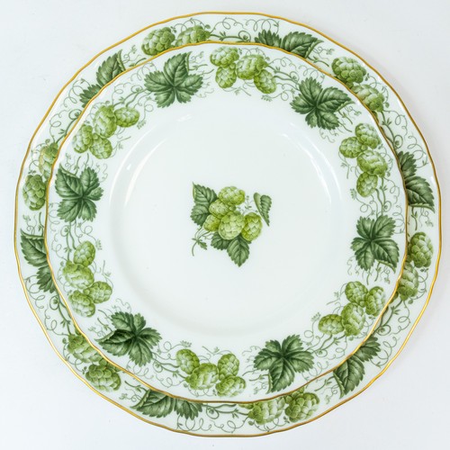 374 - Royal Worcester ' Hop' green on white design to include:- large serving platter, eight dinner plates... 