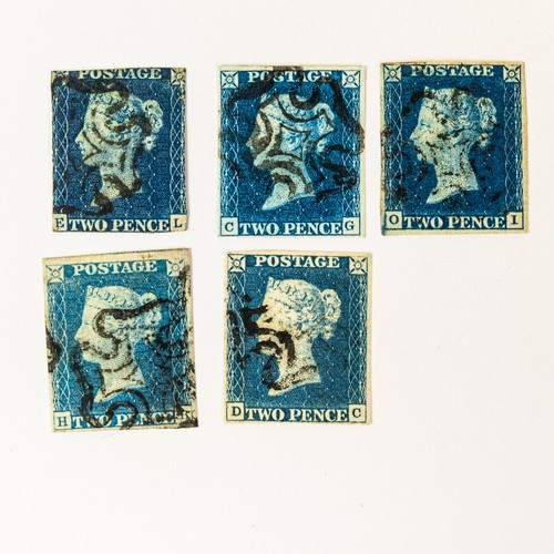 GB - 5 x 2d two Penny Blue, all 1840 first issue stamps, 4 of which are ...