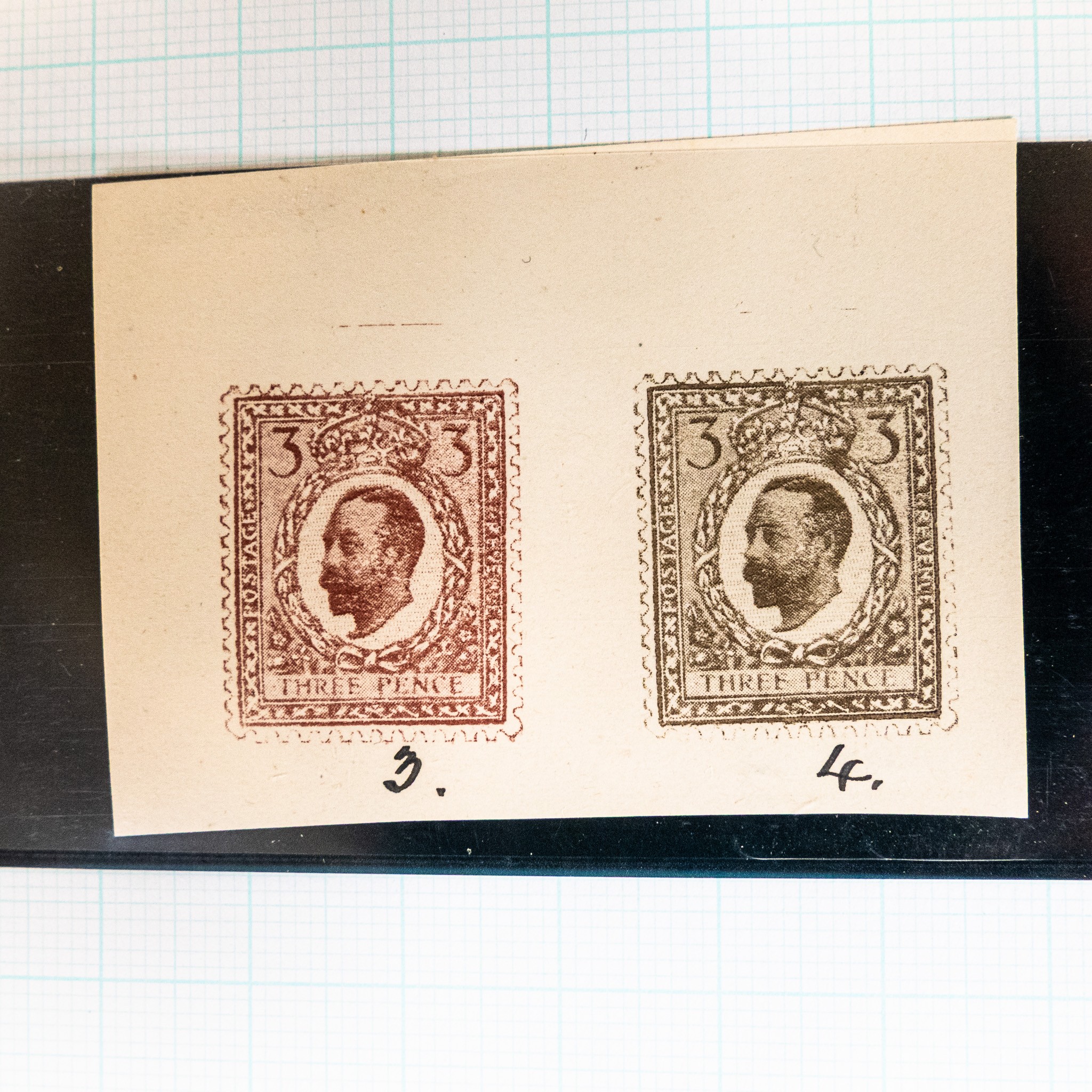GB George V Downey head half tone ESSAY 3d pair 3 & 4 in sepia & olive ...