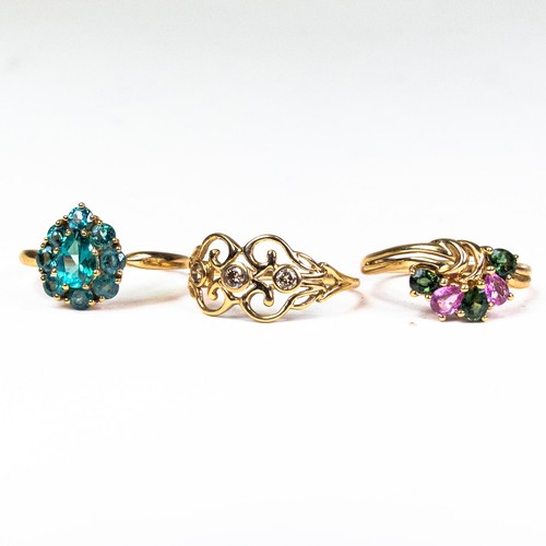 Three 9ct QVC Gold rings, each set with various semi precious gemstones ...