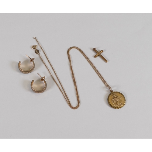 869 - A collection of 9ct gold jewellery including St Christopher pendant and chain, pair earrings and cro... 