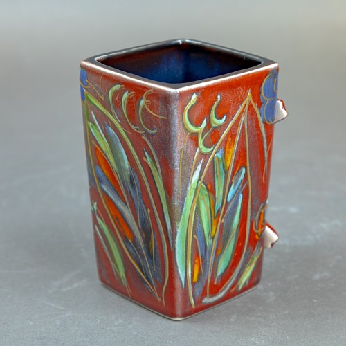 9 - Anita Harris Tree Frog on a medium square vase H22cm. Gold signed.