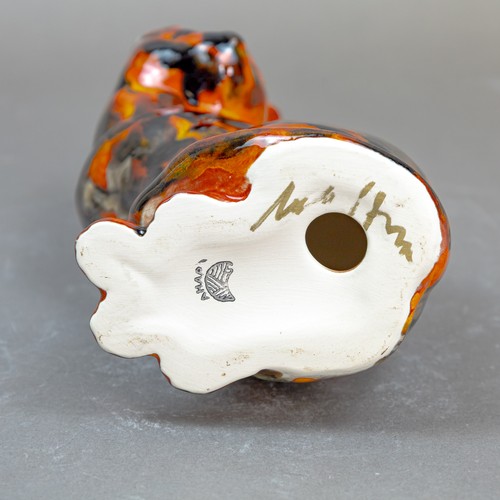 16 - Anita Harris, Seated Cat figurine with glazed fusion Tiger effects H22cm. Gold signed.