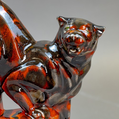 19 - Anita Harris, stunning black & grey Cougar figurine with reactive glazes. Gold signed. H28cm