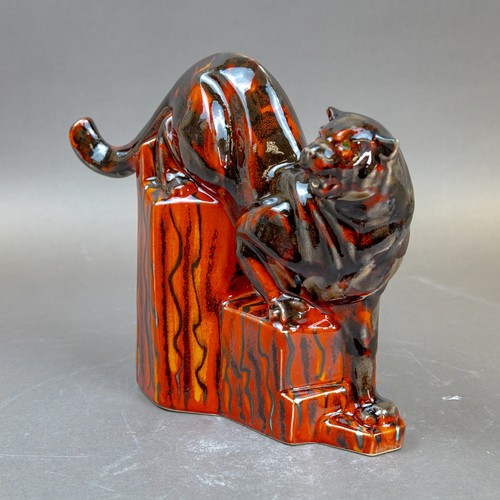 19 - Anita Harris, stunning black & grey Cougar figurine with reactive glazes. Gold signed. H28cm