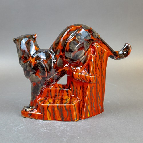 19 - Anita Harris, stunning black & grey Cougar figurine with reactive glazes. Gold signed. H28cm