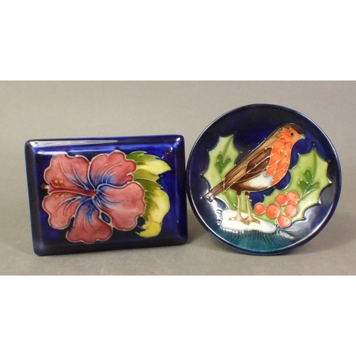 Moorcroft Hibiscus pattern rectangular box and cover, together with a ...