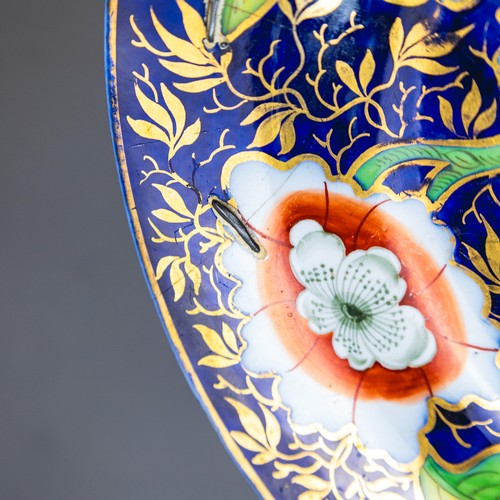 Three English porcelain 19th century plates/shallow dishes, cobalt blue ...