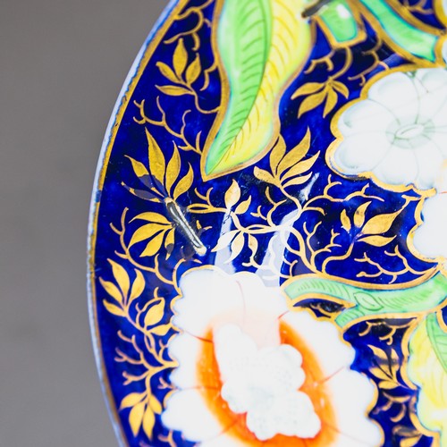 Three English porcelain 19th century plates/shallow dishes, cobalt blue ...