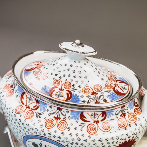 A group of 3 English porcelain 19th century teapots with stands, all ...