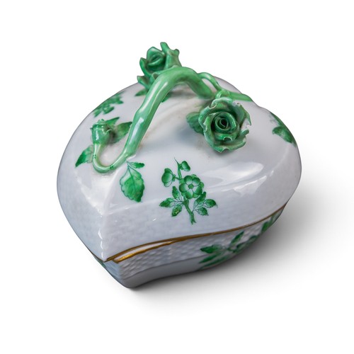 Herend porcelain trinket box 'Apponyi Green' style lidded leaf design ...