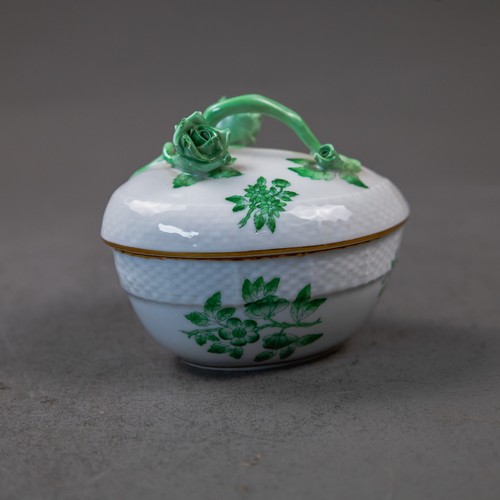 Herend porcelain trinket box 'Apponyi Green' style lidded leaf design ...