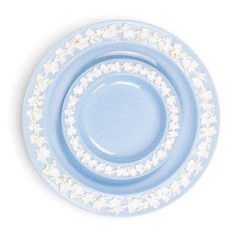 Wedgwood embossed celadon blue Queens ware part tea/dinner set to ...