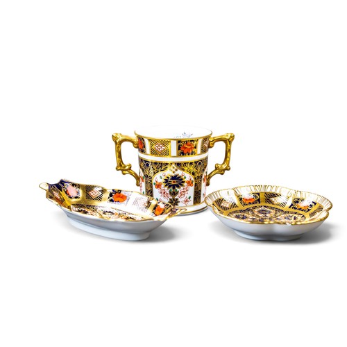 Royal Crown Derby to include 2 handled loving cup, circular scalloped ...