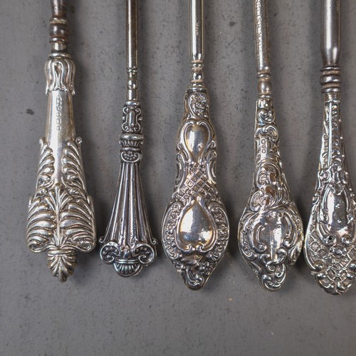 10 x hallmarked silver handled (loaded) button hooks, part of a large ...