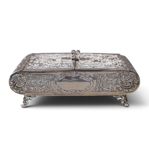 European dual hinged .800 silver table box, trinket box or jewel casket ...