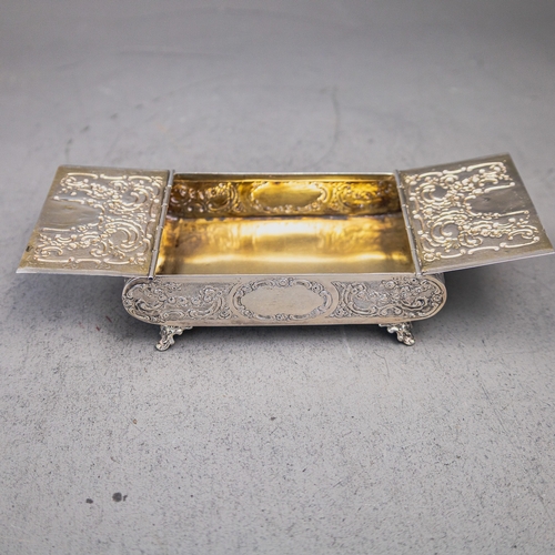 European dual hinged .800 silver table box, trinket box or jewel casket ...