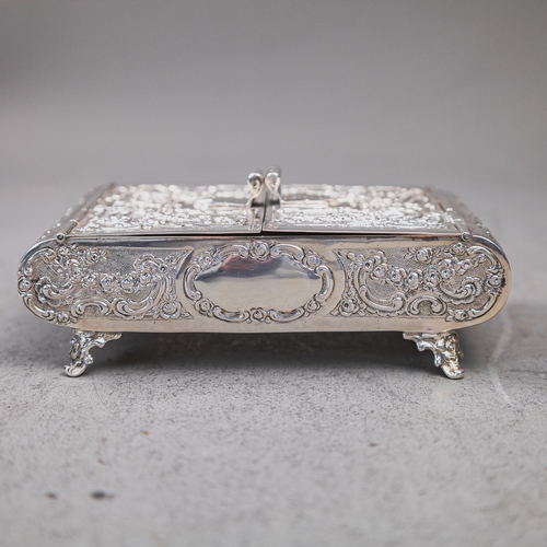 European dual hinged .800 silver table box, trinket box or jewel casket ...
