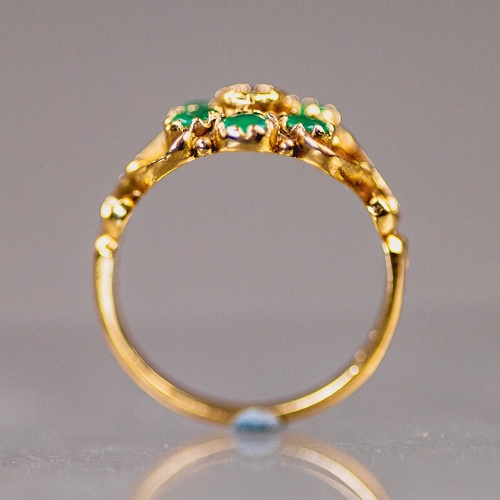 9ct gold emerald & diamond daisy set ring, size L/M, 3.2g.
