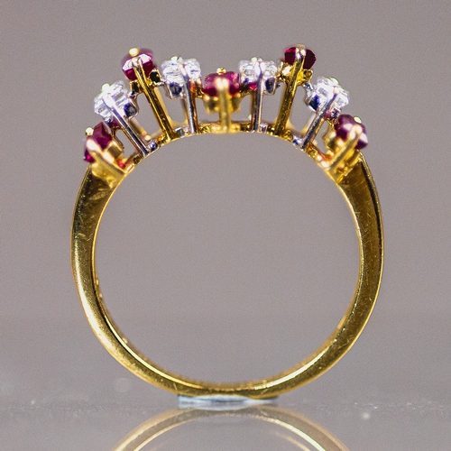 18ct gold diamond and ruby ring, featuring alternating baguette cut ...