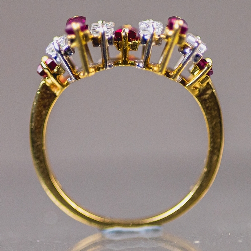 18ct gold diamond and ruby ring, featuring alternating baguette cut ...