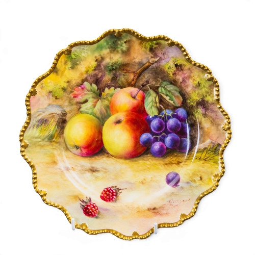 A Royal Worcester rope edged plate, with scalloped rim, with hand ...