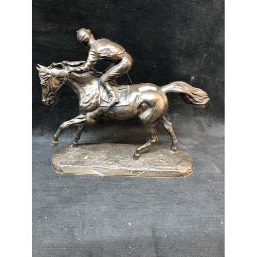 123 - Bronze horse & jockey 21cm X 25cm wide